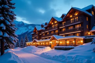 Chalet de luxe avec vue sur la montagne enneigée à l'Alpe d'Huez