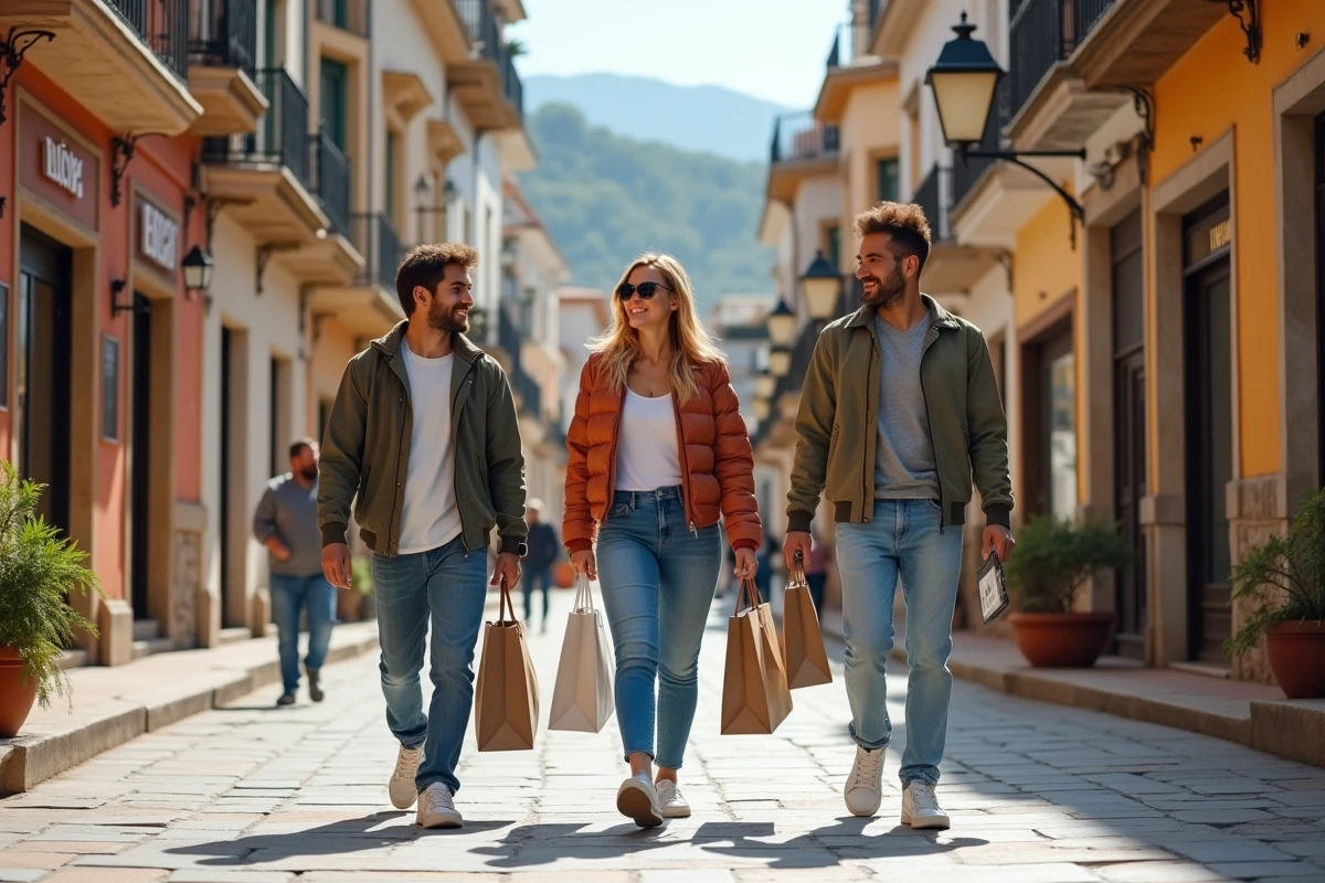 Trois amis se promenant dans la rue colorée de Dancharia