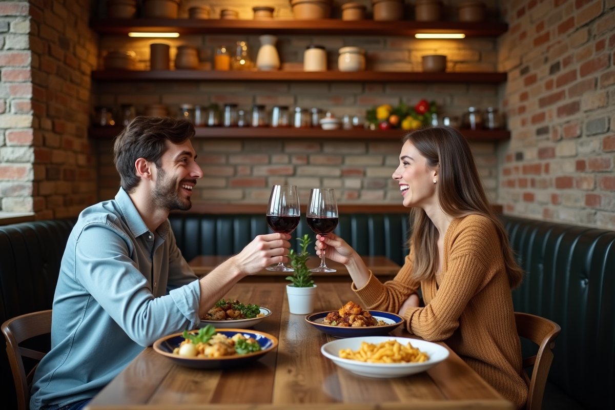 Deux amis trinant avec du vin dans un bistrot hongrois