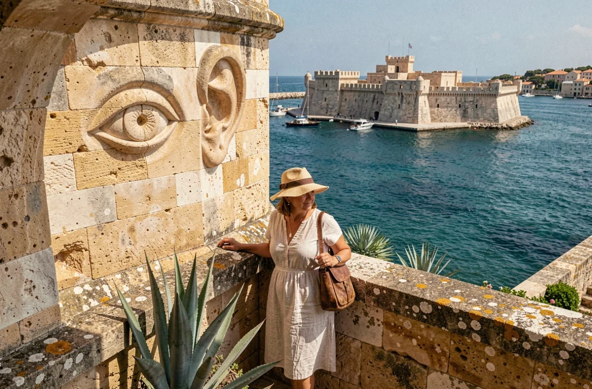 Touriste admirant la vue depuis le belvédère Gardjola de Senglea avec le Grand Harbour en arrière-plan
