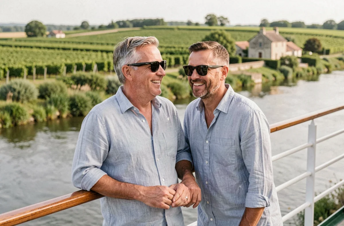 Couple profitant d'une croisière fluviale sur la Garonne en Gironde