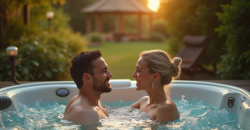 Couple romantique dans un jacuzzi en Normandie