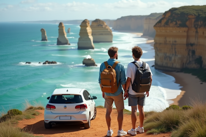 Jeune couple voyageant au bord de la côte australienne
