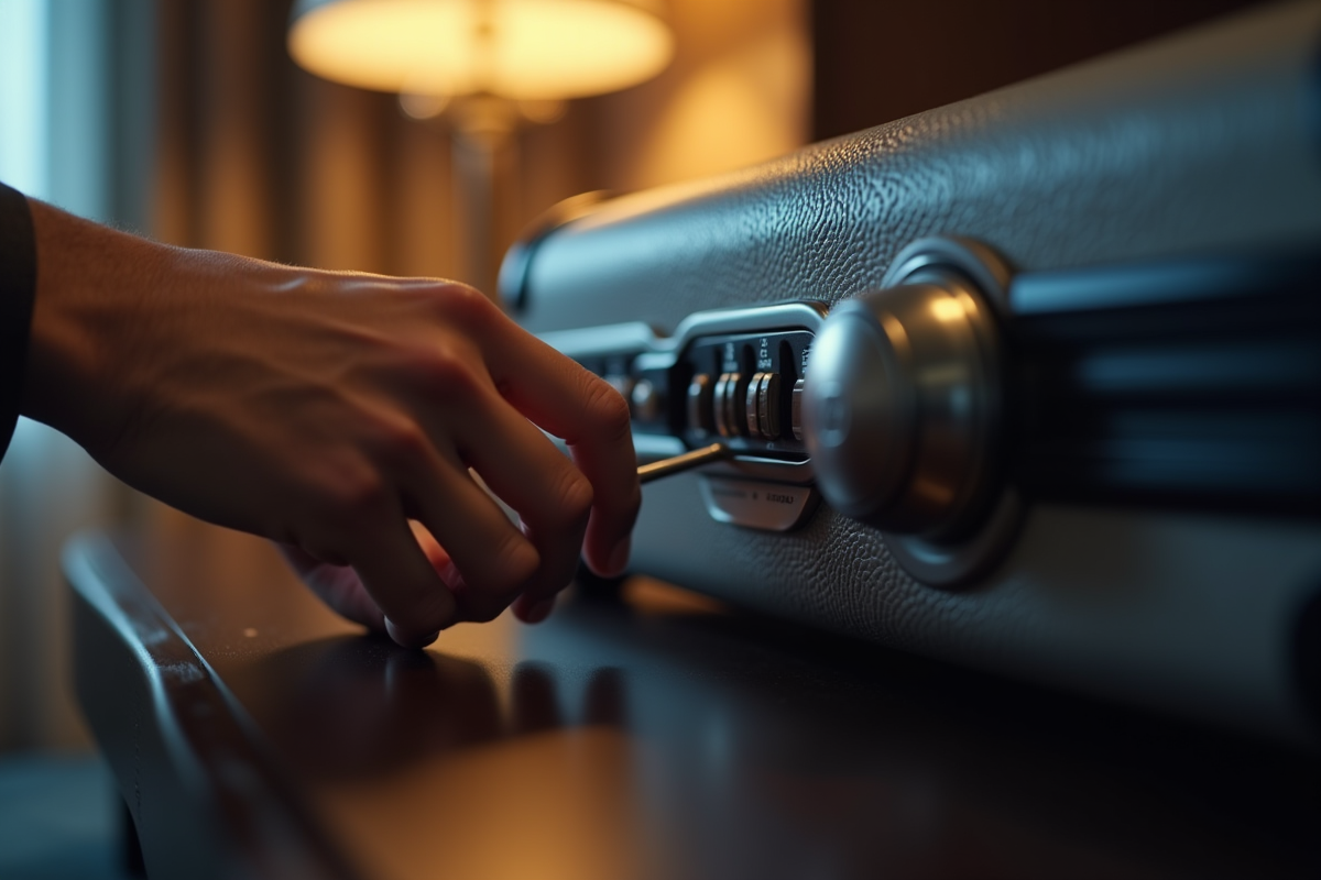 Mains essayant d ouvrir une valise avec code oublié