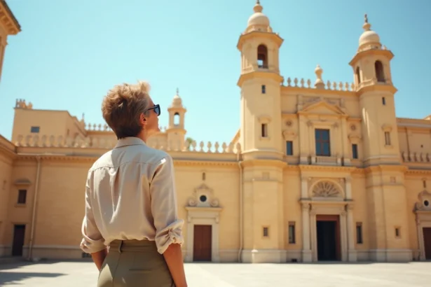 Touriste admirant la façade du Palais des Normands à Palerme depuis la Piazza del Parlamento