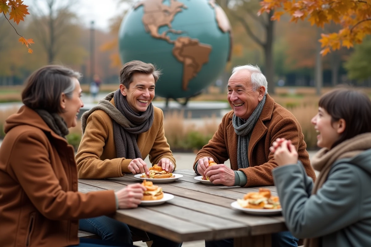 Famille multigeneration partageant un pique-nique