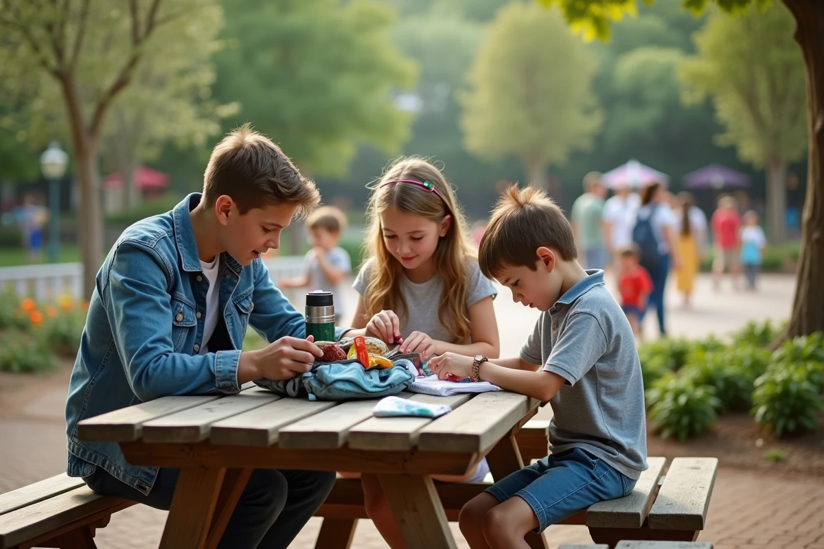 Famille avec enfants partageant un pique-nique en plein air