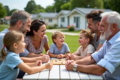 Famille multigenerational partageant un jeu en plein air