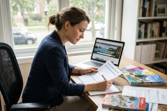 Femme d'affaires préparant un formulaire d'assurance voyage