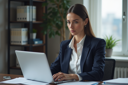 Femme en bureau organisé avec documents TLScontact