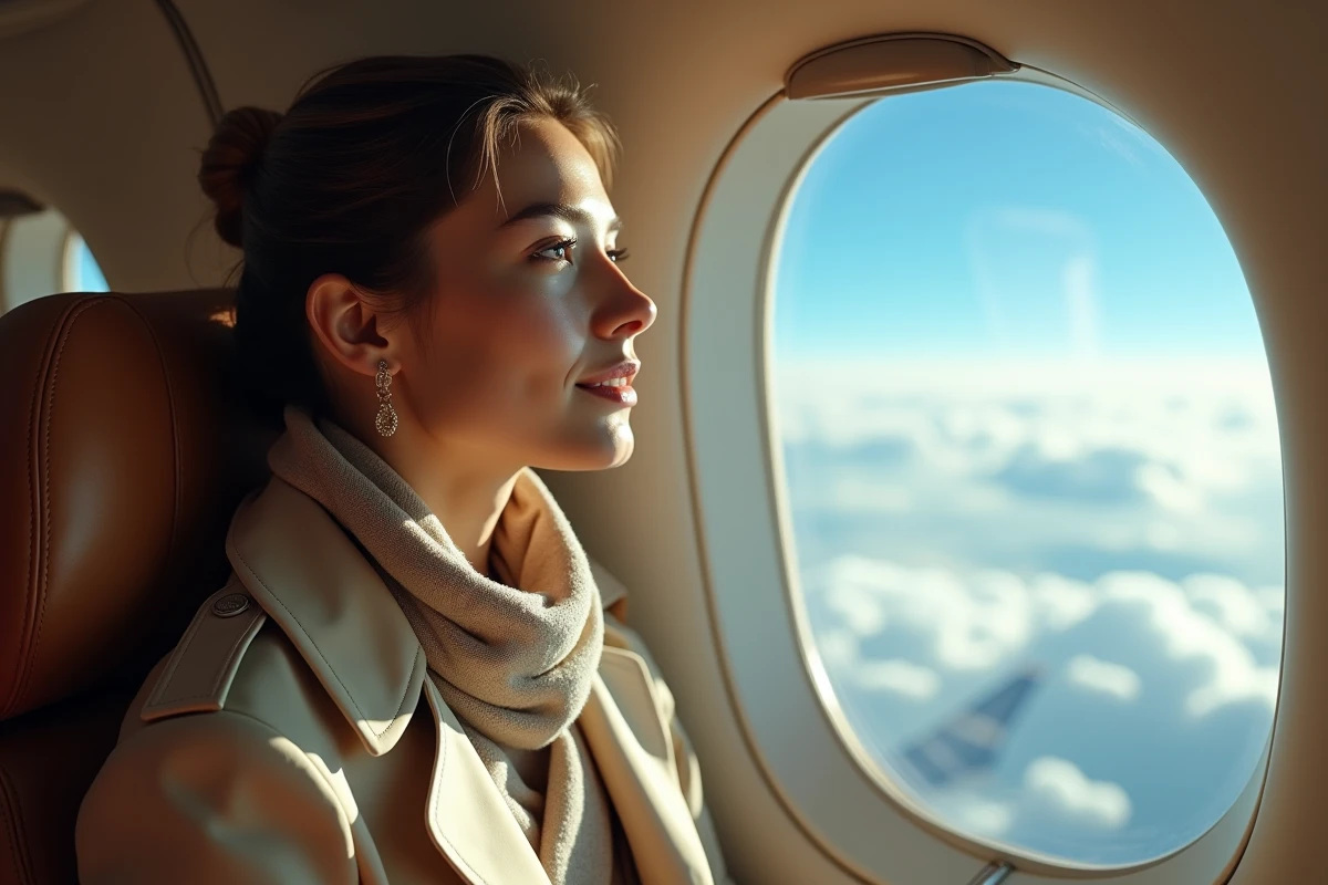 Jeune femme regardant l horizon dans un Concorde en vol