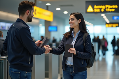 Femme d'âge moyen avec passeport à l'aéroport