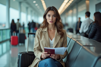 Femme avec passeport et documents à l'aéroport