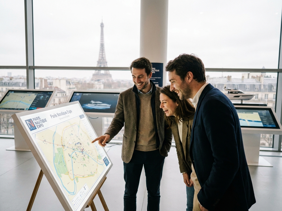 Trois amis rient en consultant une carte lors d