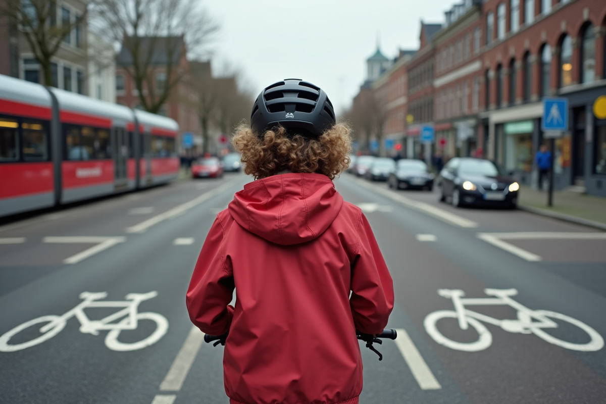 Adolescent en vélo à un passage piétons urbain
