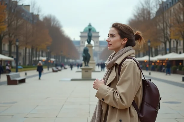 Jeune femme avec une carte à la Place de la Republique
