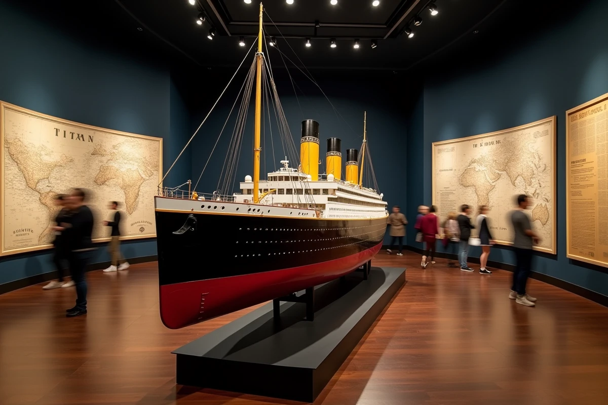 Maquette détaillée du RMS Titanic exposée dans une salle du musée Titanic de Lyon