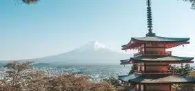 brown and white temple near body of water during daytime