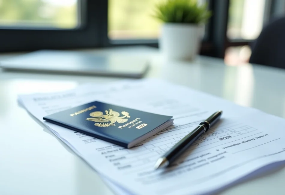 Passeport français et formulaires de visa américain sur une table