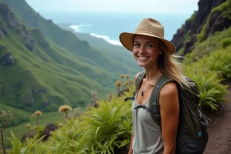 Jeune femme souriante en randonnée à La Réunion