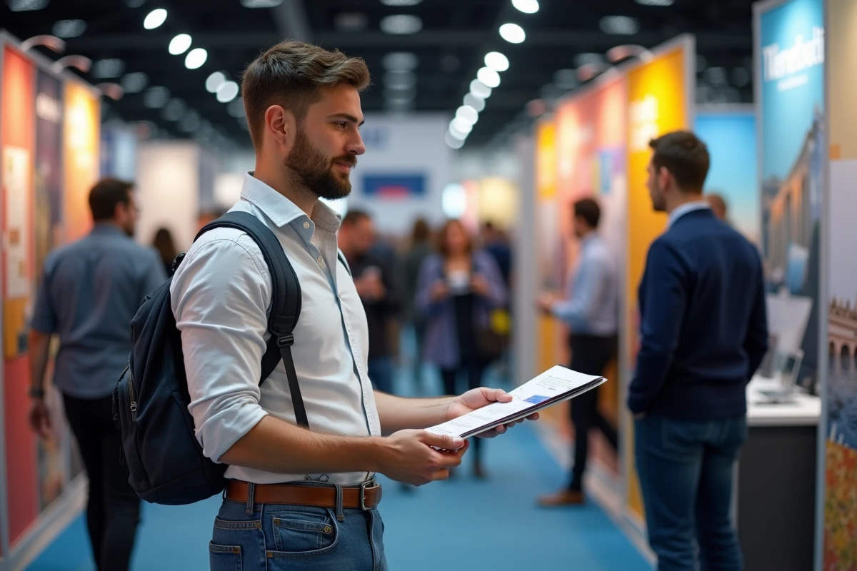 Jeune homme présentant un media kit lors d